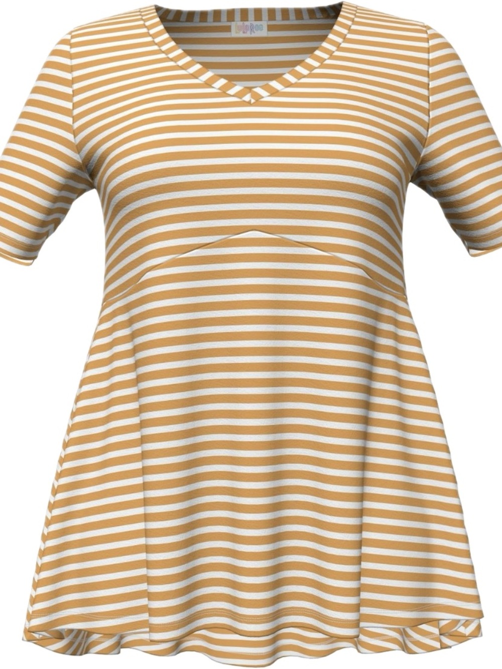 LuLaRoe Large Jana Mustard and White Striped V-Neck Swing Top